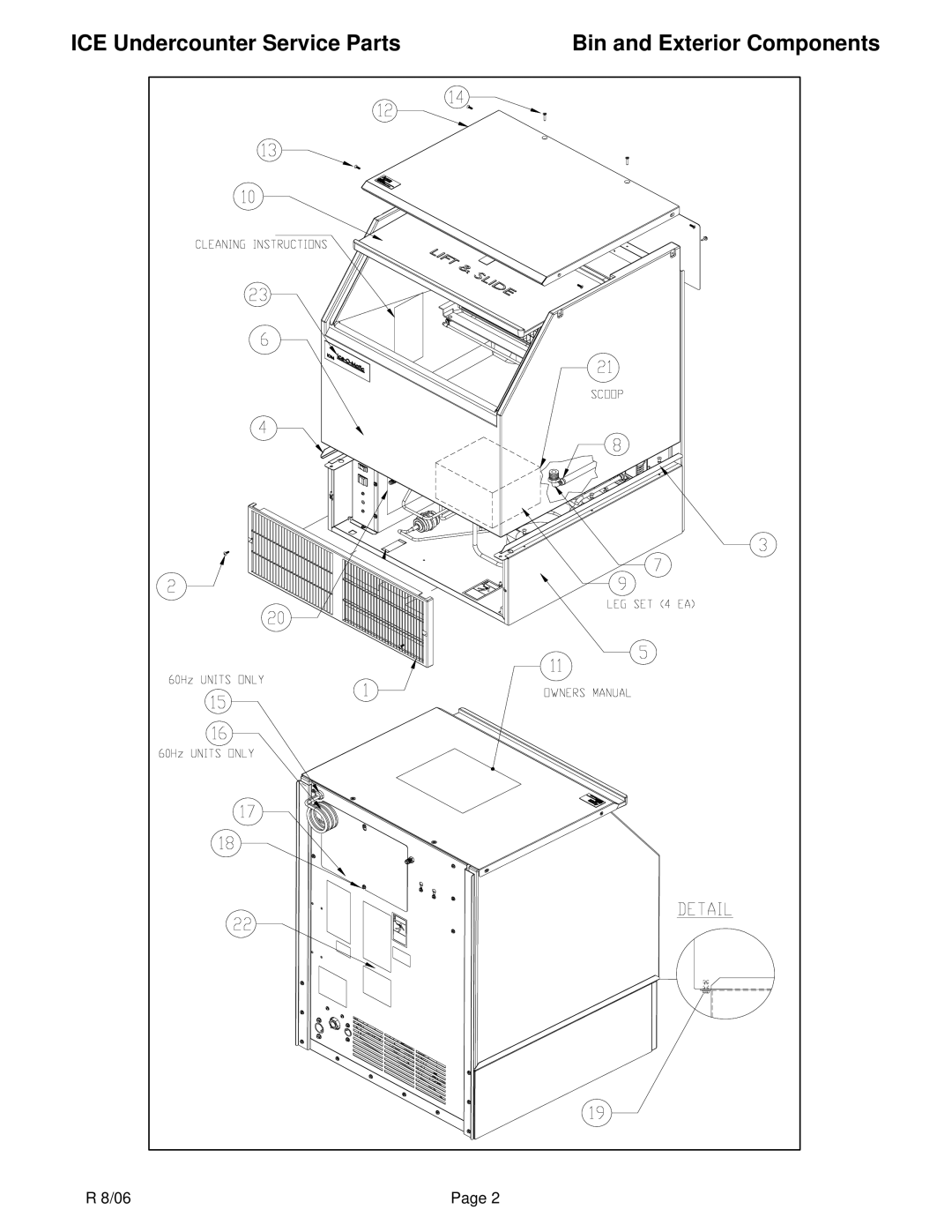 Ice-O-Matic ICEU225, ICEU150, ICEU226, ICEU220 manual Bin and Exterior Components 