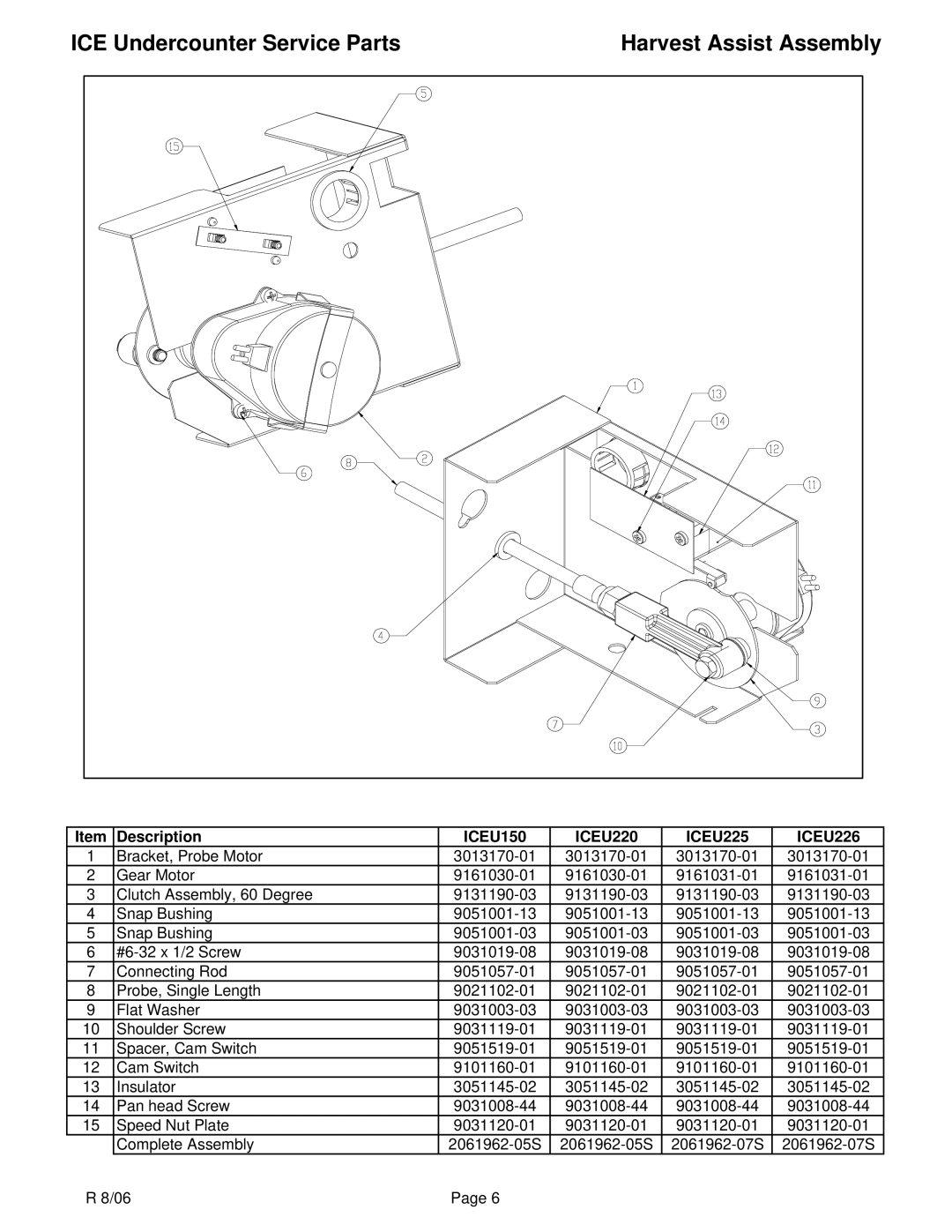 Ice-O-Matic ICEU225, ICEU150, ICEU226, ICEU220 manual Harvest Assist Assembly 