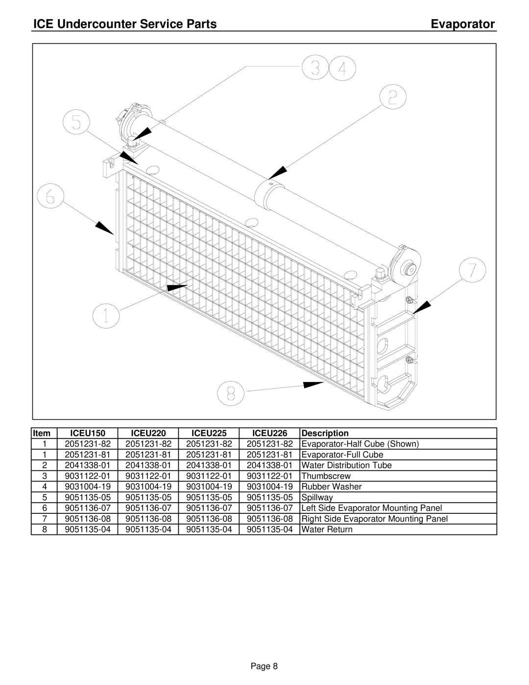 Ice-O-Matic ICEU226**2, ICEU225**2, ICEU220**2, ICEU150**2 manual Evaporator 