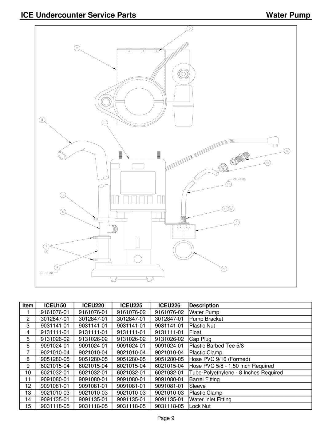 Ice-O-Matic ICEU150**2, ICEU225**2, ICEU220**2, ICEU226**2 manual Water Pump 