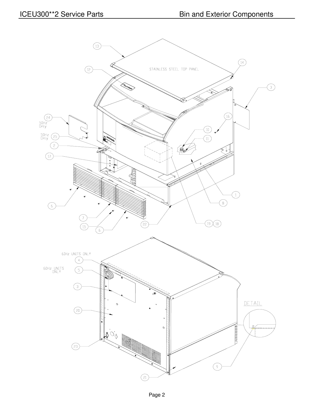 Ice-O-Matic ICEU305**2 manual ICEU300**2 Service Parts Bin and Exterior Components 