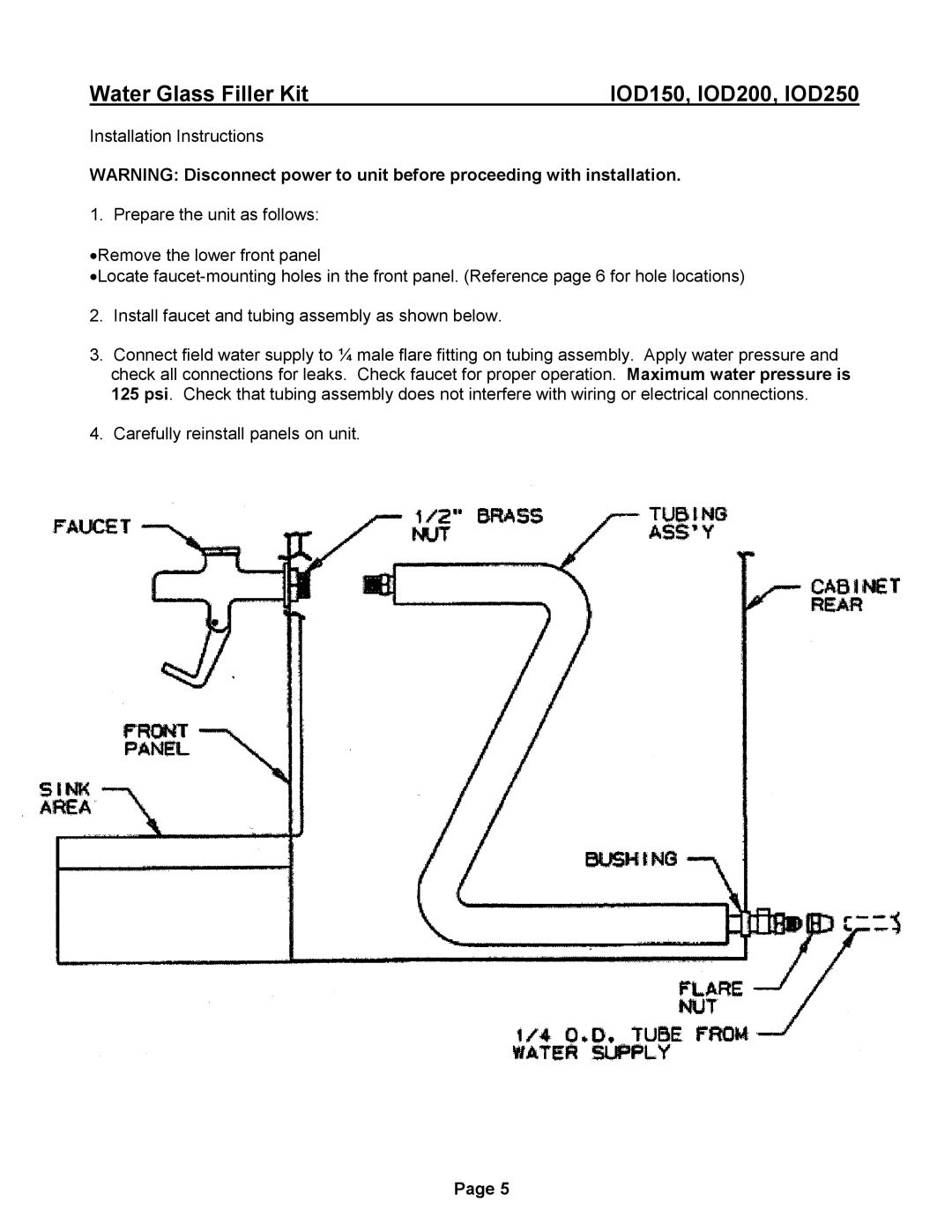 Ice-O-Matic IOD150, IOD200 installation manual Water Glass Filler Kit 