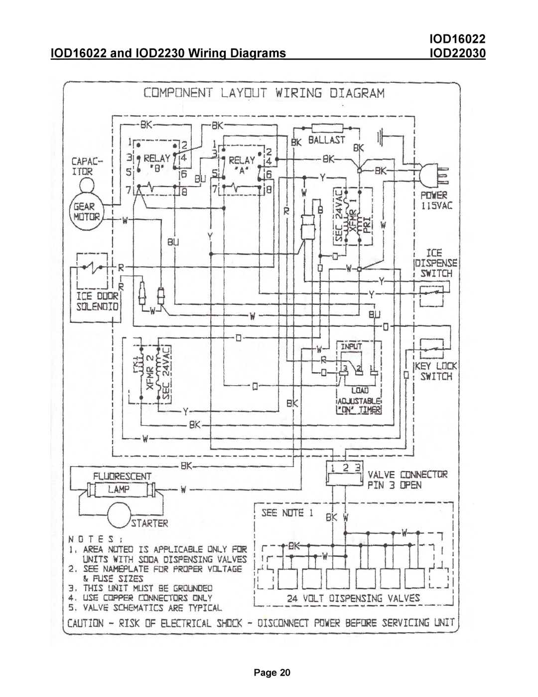 Ice-O-Matic IOD22030 manual IOD16022 and IOD2230 Wiring Diagrams 