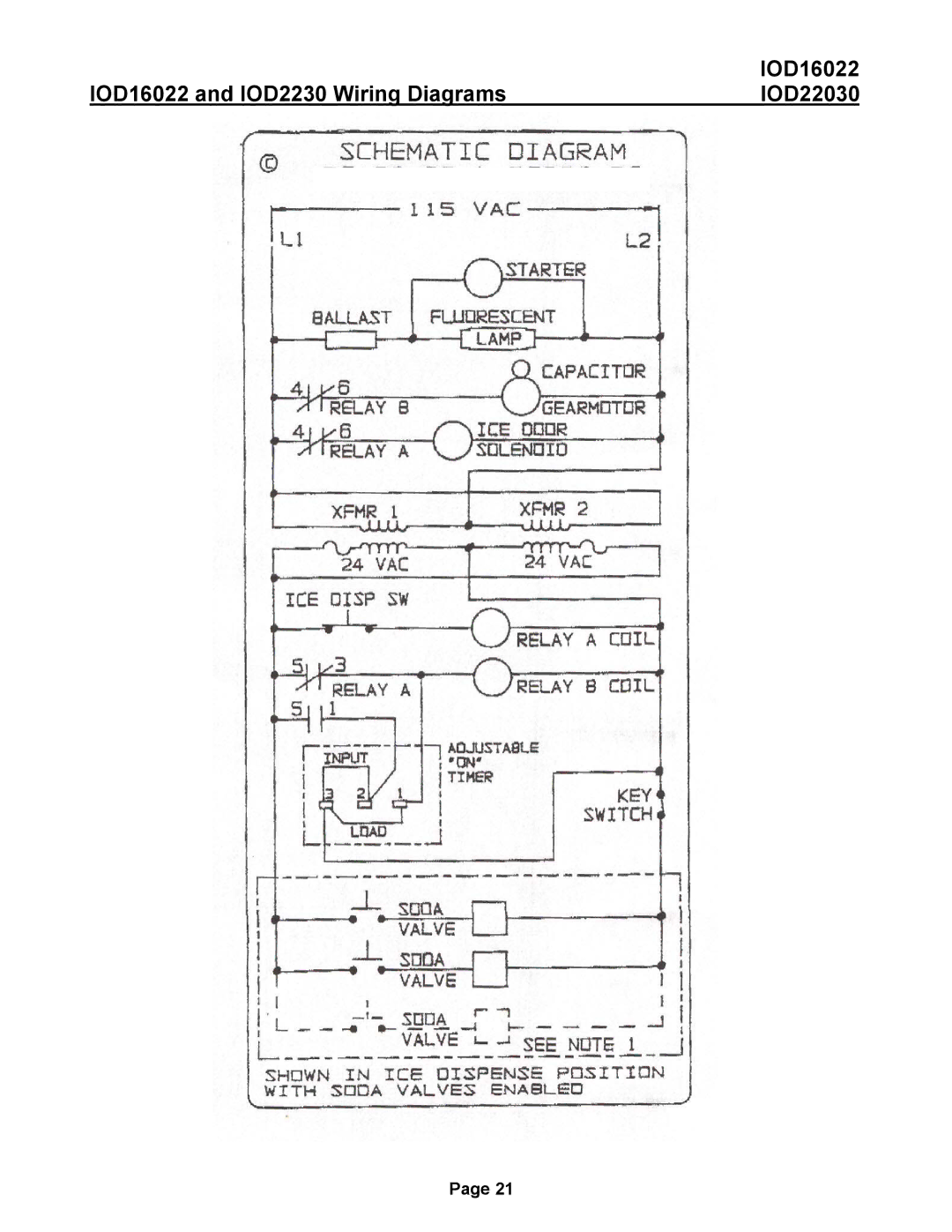 Ice-O-Matic IOD22030 manual IOD16022 and IOD2230 Wiring Diagrams 