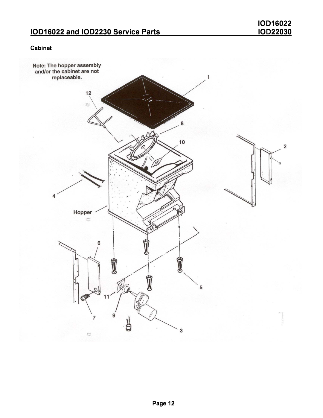 Ice-O-Matic IOD22030 manual Cabinet, IOD16022 and IOD2230 Service Parts, Page 