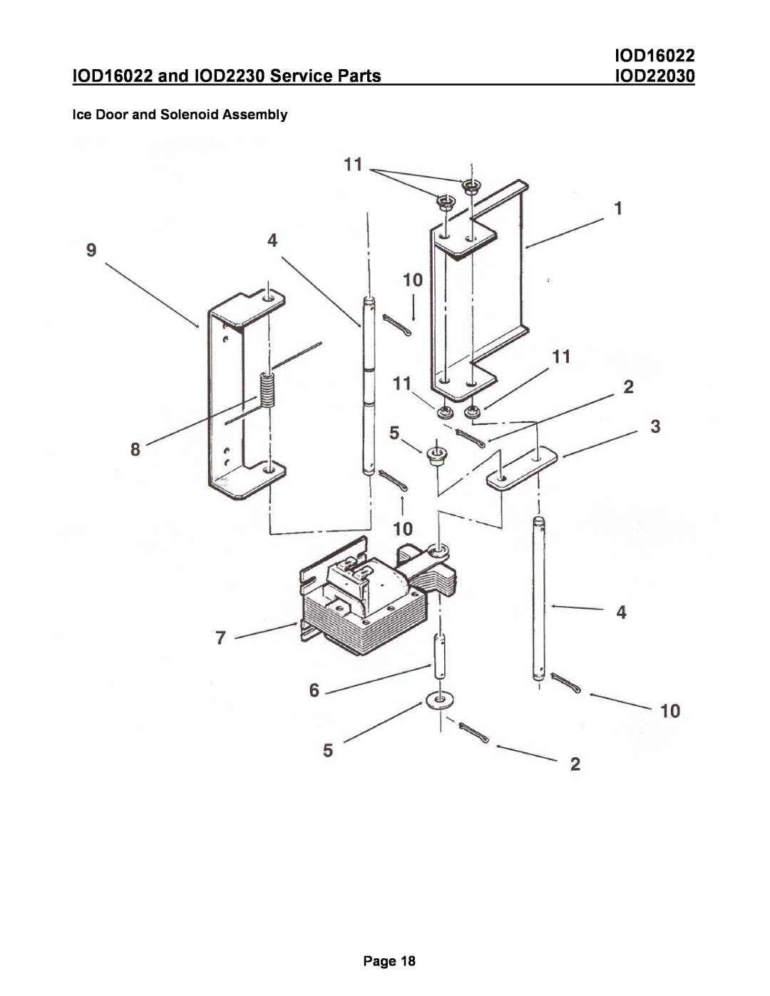 Ice-O-Matic IOD22030 manual Ice Door and Solenoid Assembly, IOD16022 and IOD2230 Service Parts, Page 