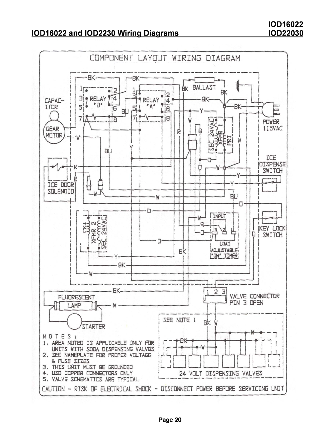 Ice-O-Matic IOD22030 manual IOD16022 and IOD2230 Wiring Diagrams, Page 