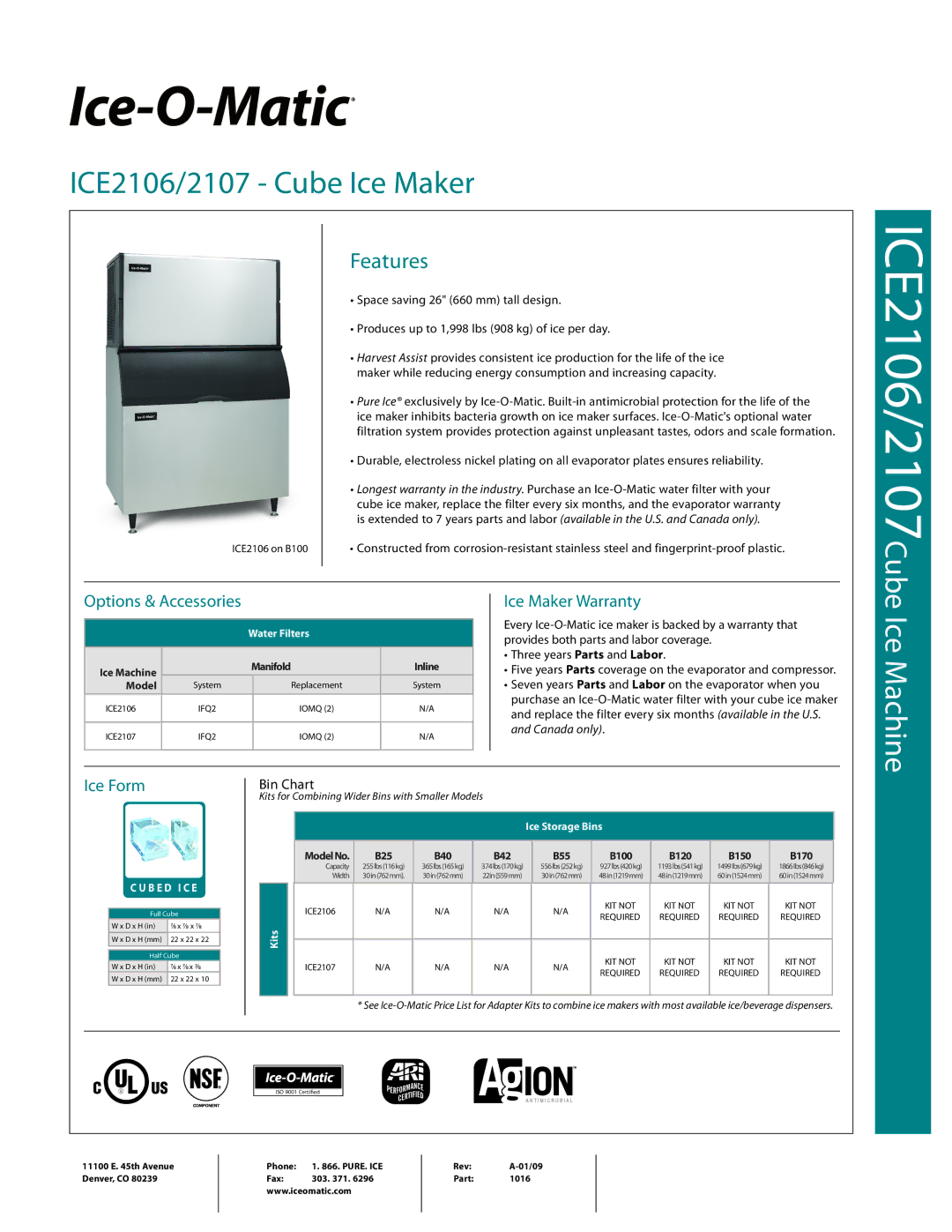 Ice-O-Matic KE2107, KE2106 warranty Options & Accessories, Ice Maker Warranty, Ice Form 