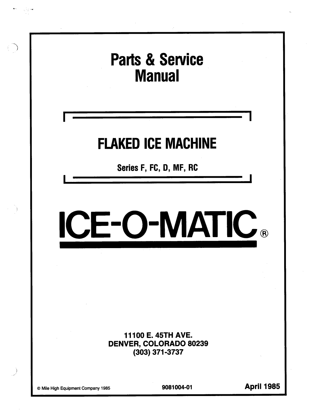 Ice-O-Matic MF2005 manual 