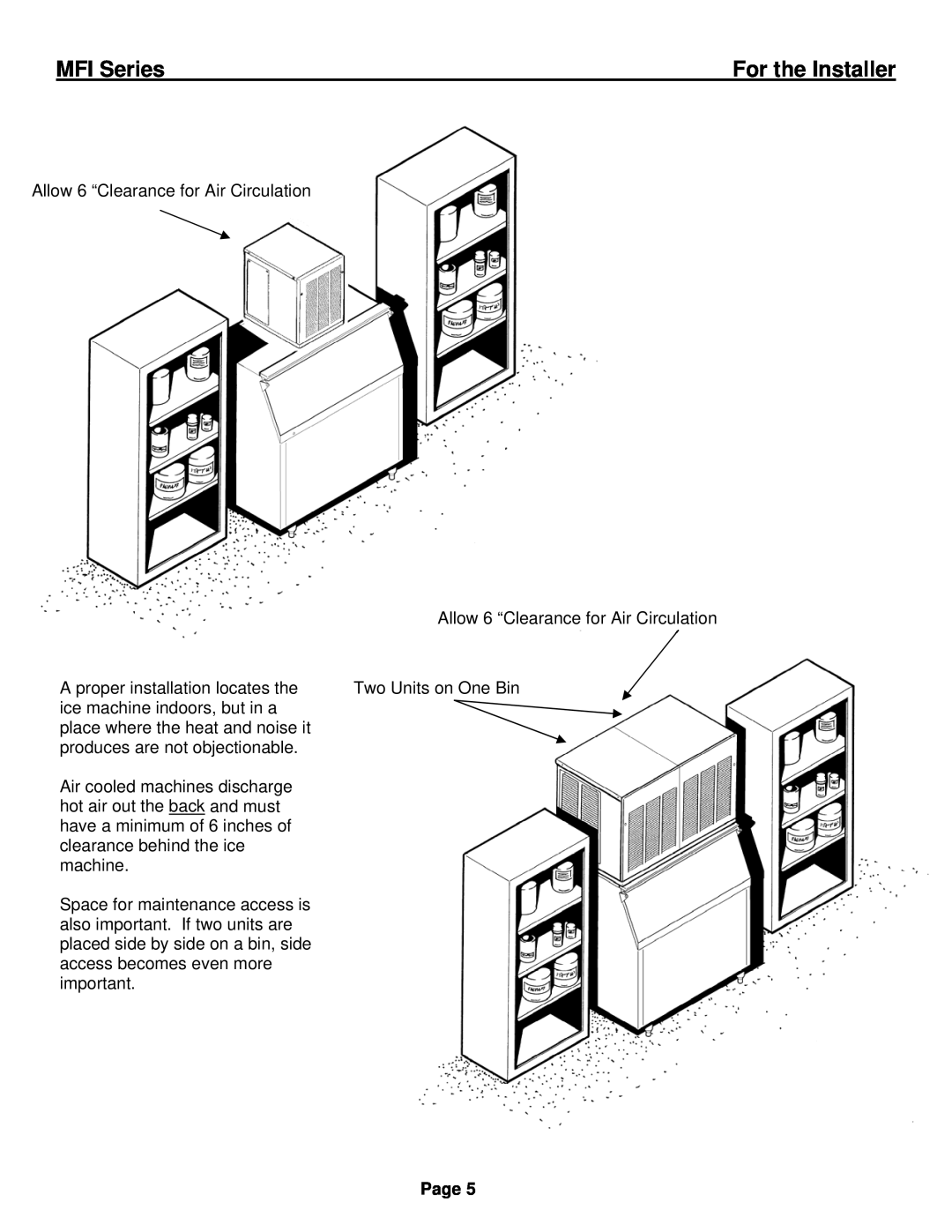 Ice-O-Matic installation manual MFI Series, For the Installer, Allow 6 “Clearance for Air Circulation, Page 
