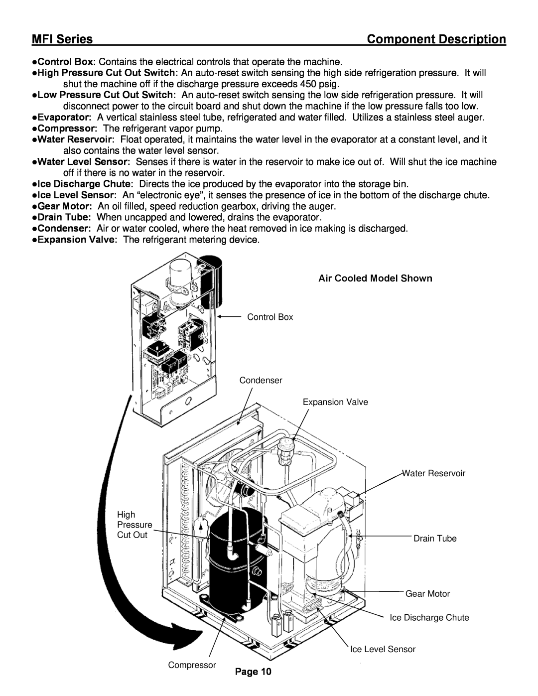 Ice-O-Matic installation manual Component Description, Air Cooled Model Shown, MFI Series, Page 