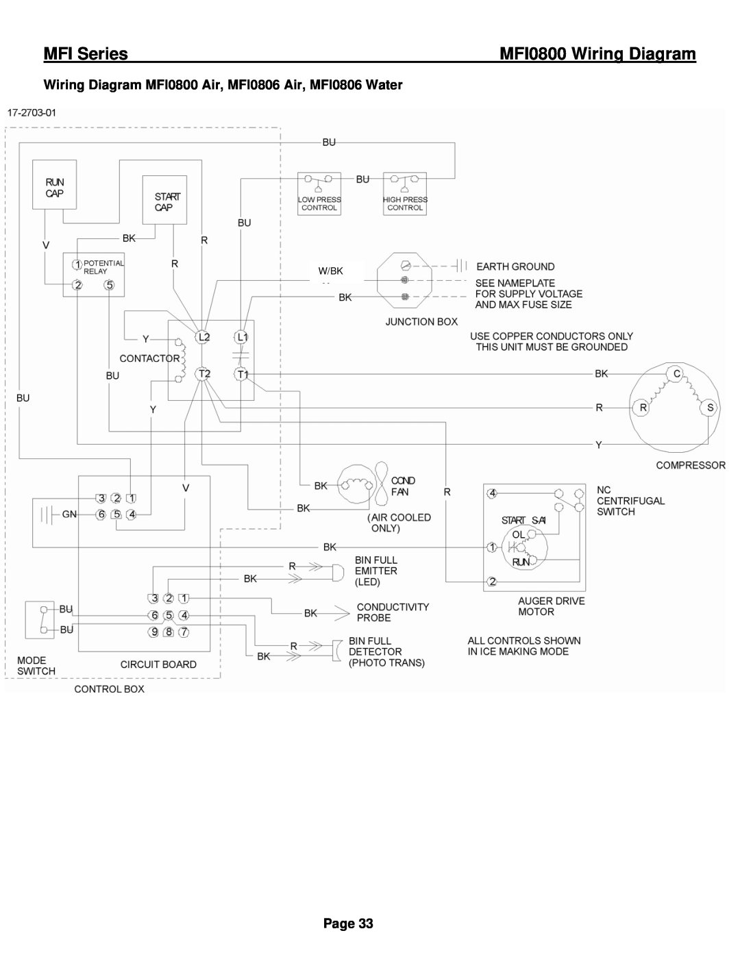 Ice-O-Matic installation manual MFI0800 Wiring Diagram, MFI Series, Page 