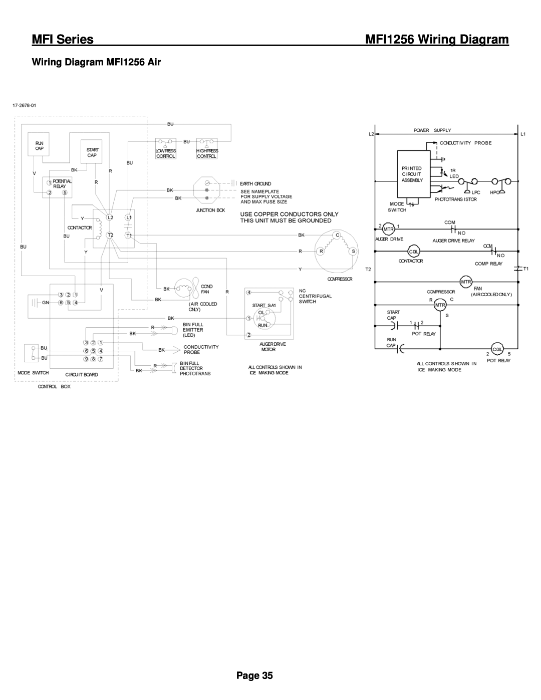 Ice-O-Matic installation manual MFI1256 Wiring Diagram, Wiring Diagram MFI1256 Air, MFI Series, Page 