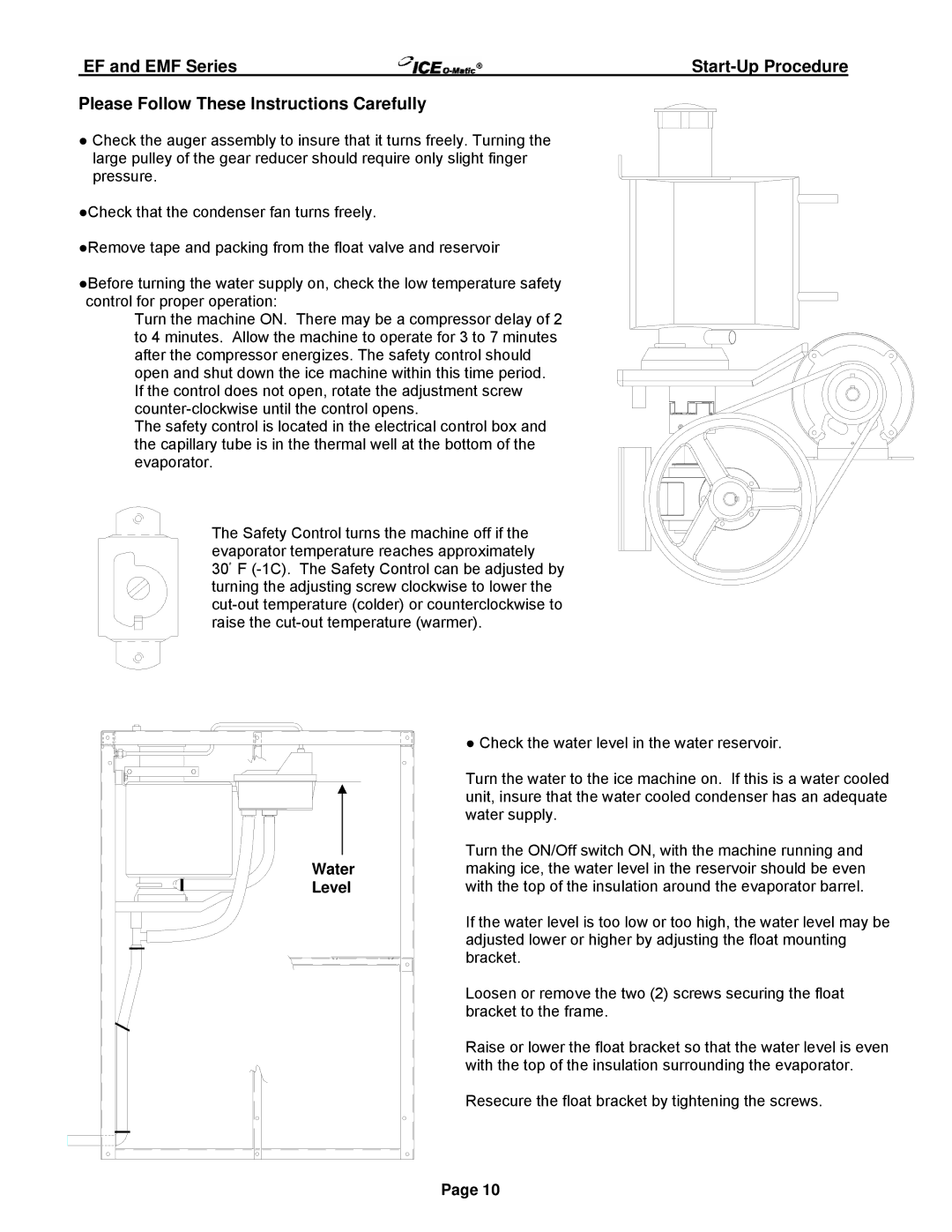 Ice-O-Matic Series 250 through 2306 manual Please Follow These Instructions Carefully, Water Level 