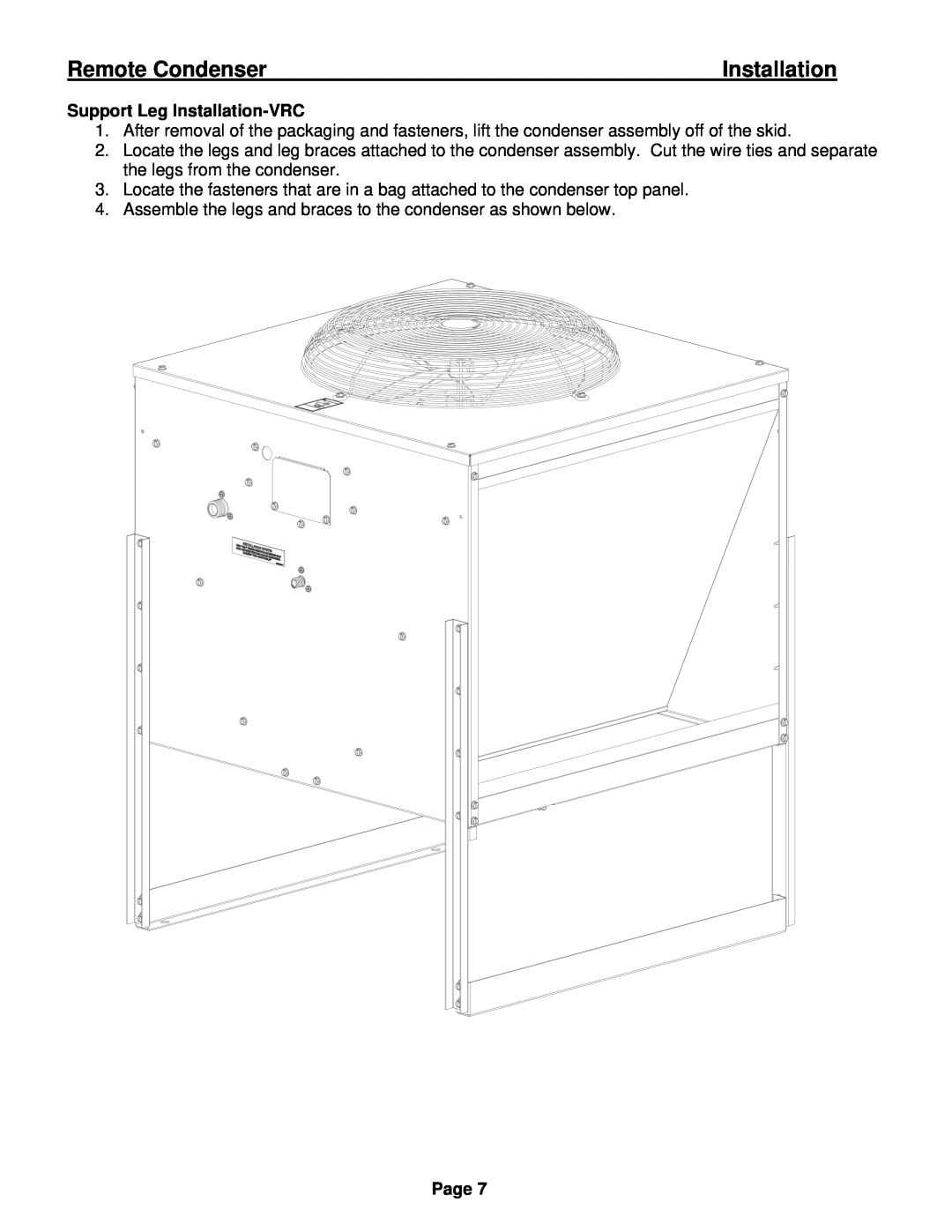 Ice-O-Matic manual Remote Condenser, Support Leg Installation-VRC, Page 