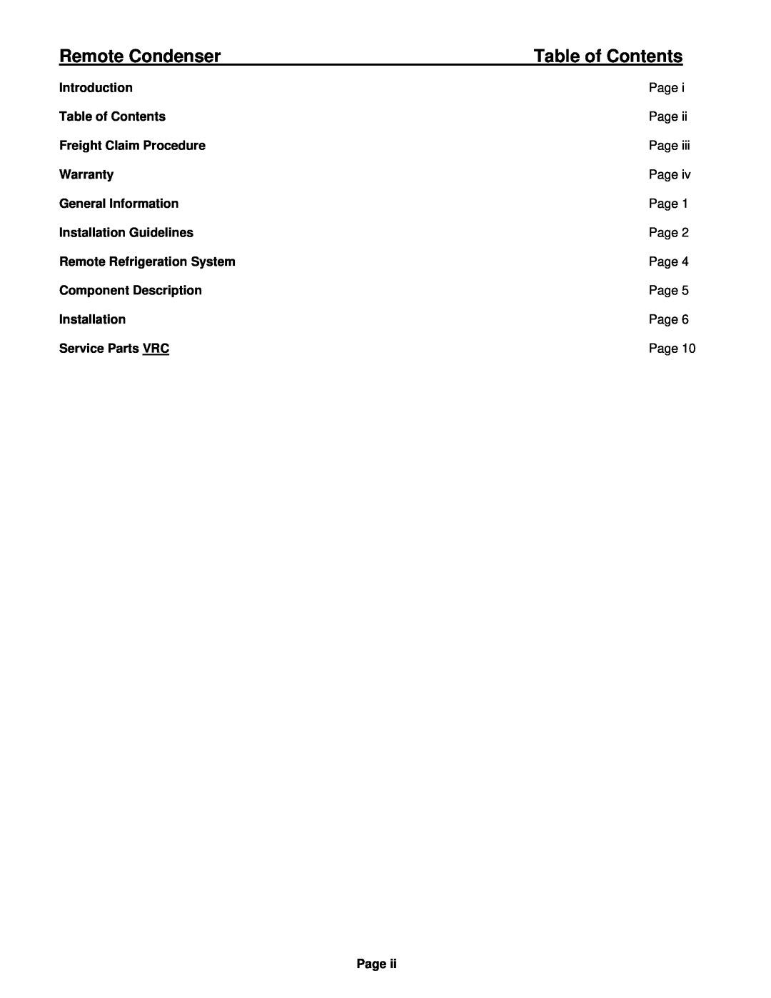 Ice-O-Matic VRC manual Table of Contents, Remote Condenser 