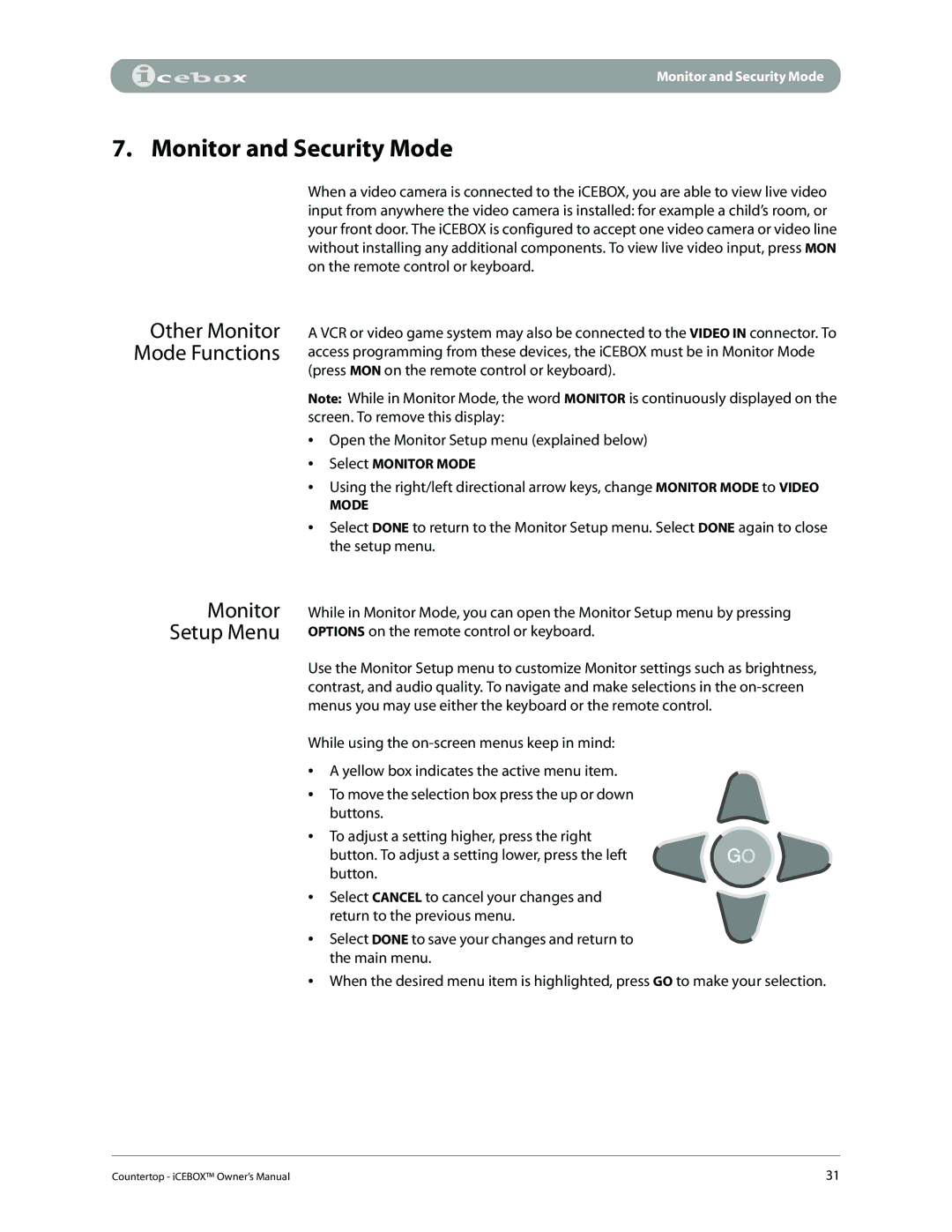 iCEBOX pmn manual Monitor and Security Mode, Other Monitor Mode Functions 