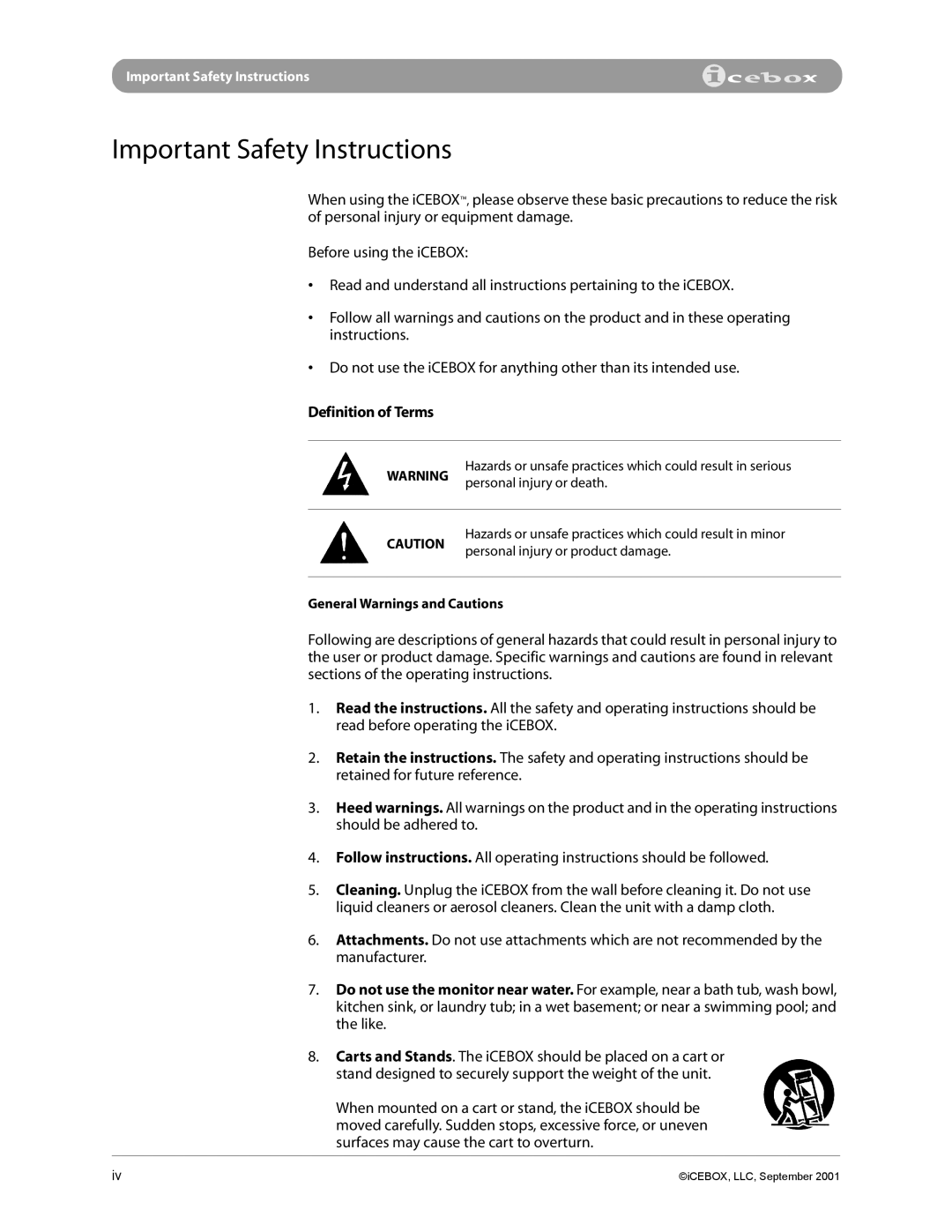 iCEBOX pmn manual Important Safety Instructions, Definition of Terms 