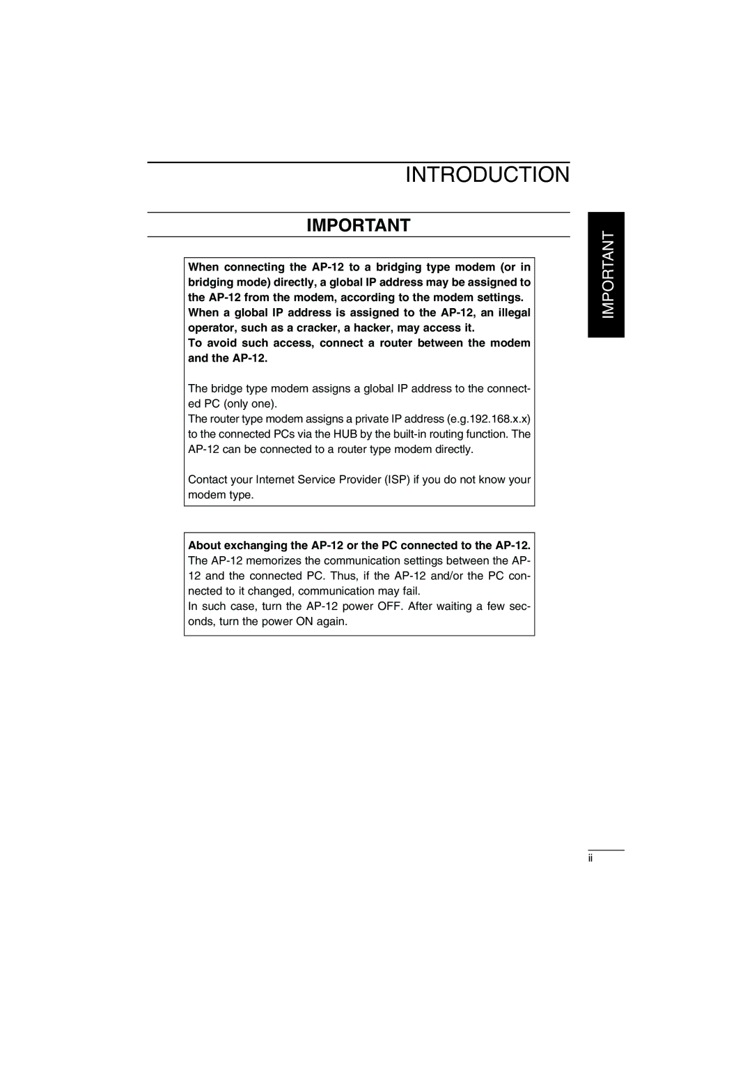 Icom instruction manual Introduction, About exchanging the AP-12 or the PC connected to the AP-12 