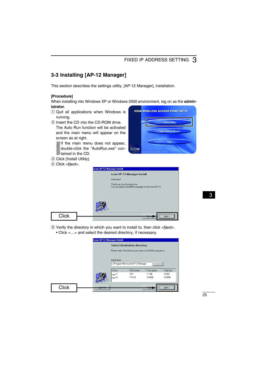 Icom instruction manual Installing AP-12 Manager 