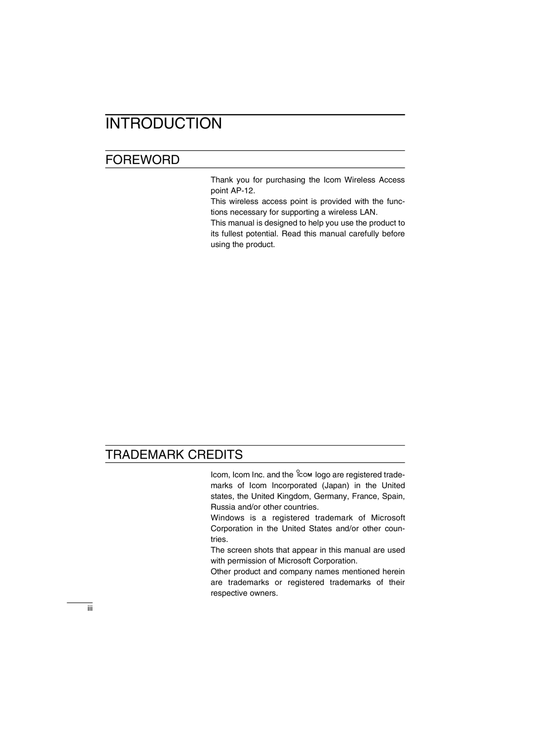 Icom AP-12 instruction manual Foreword 