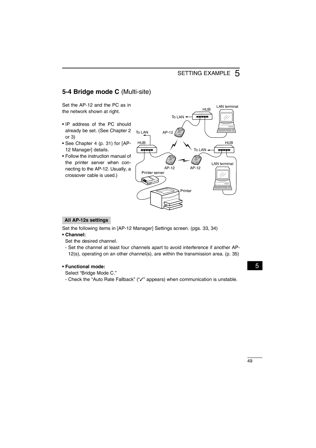 Icom instruction manual Bridge mode C Multi-site, All AP-12s settings, Functional mode 