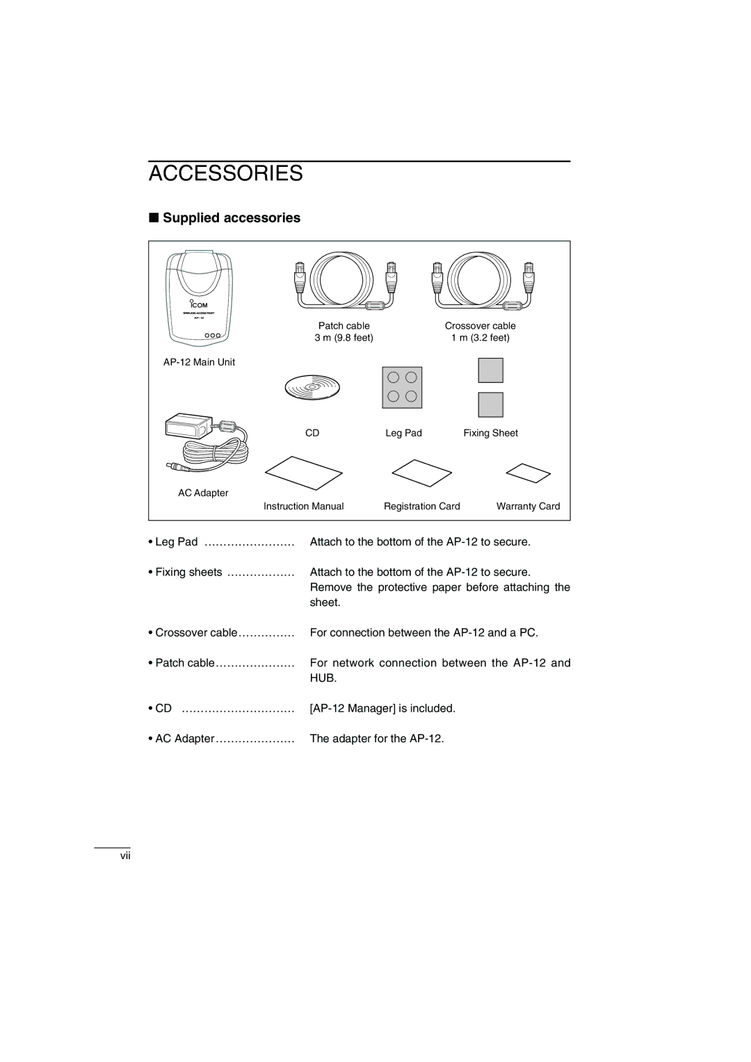 Icom AP-12 instruction manual Accessories 