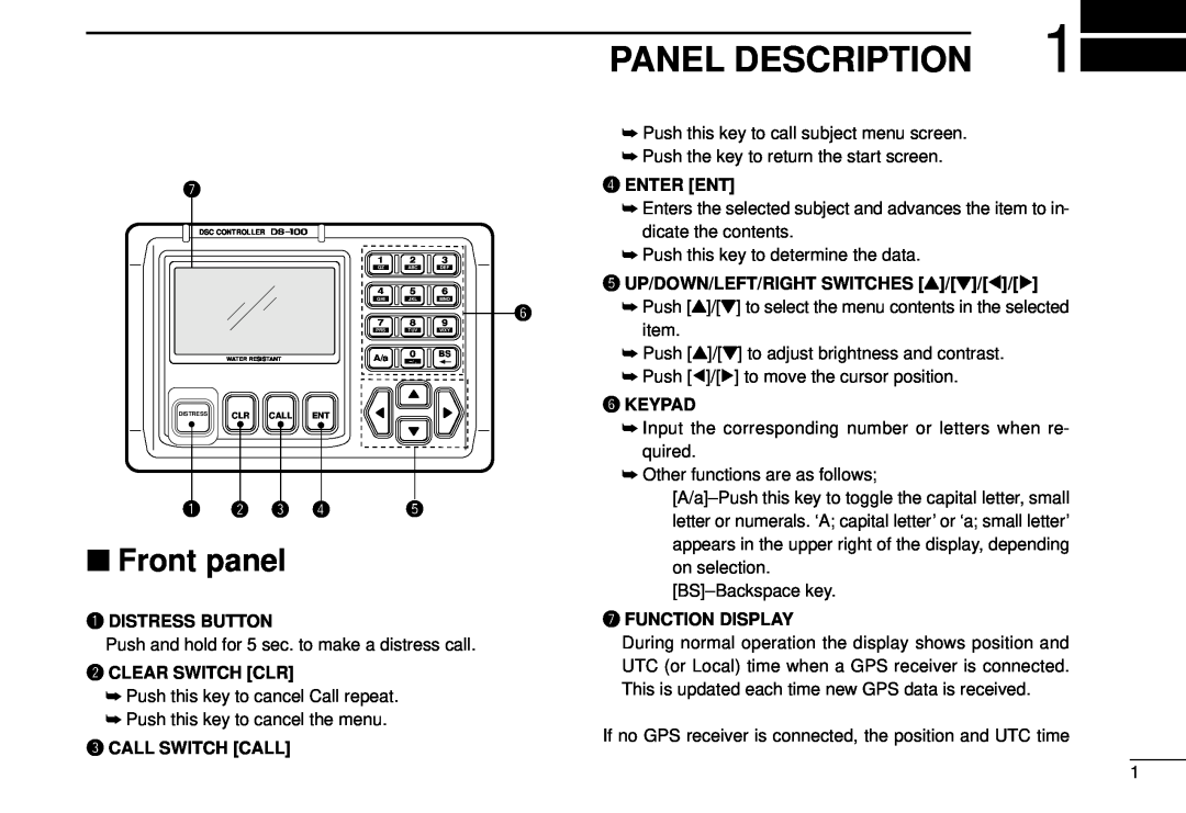 Icom DS-100 instruction manual Panel Description, Front panel, q w e r 