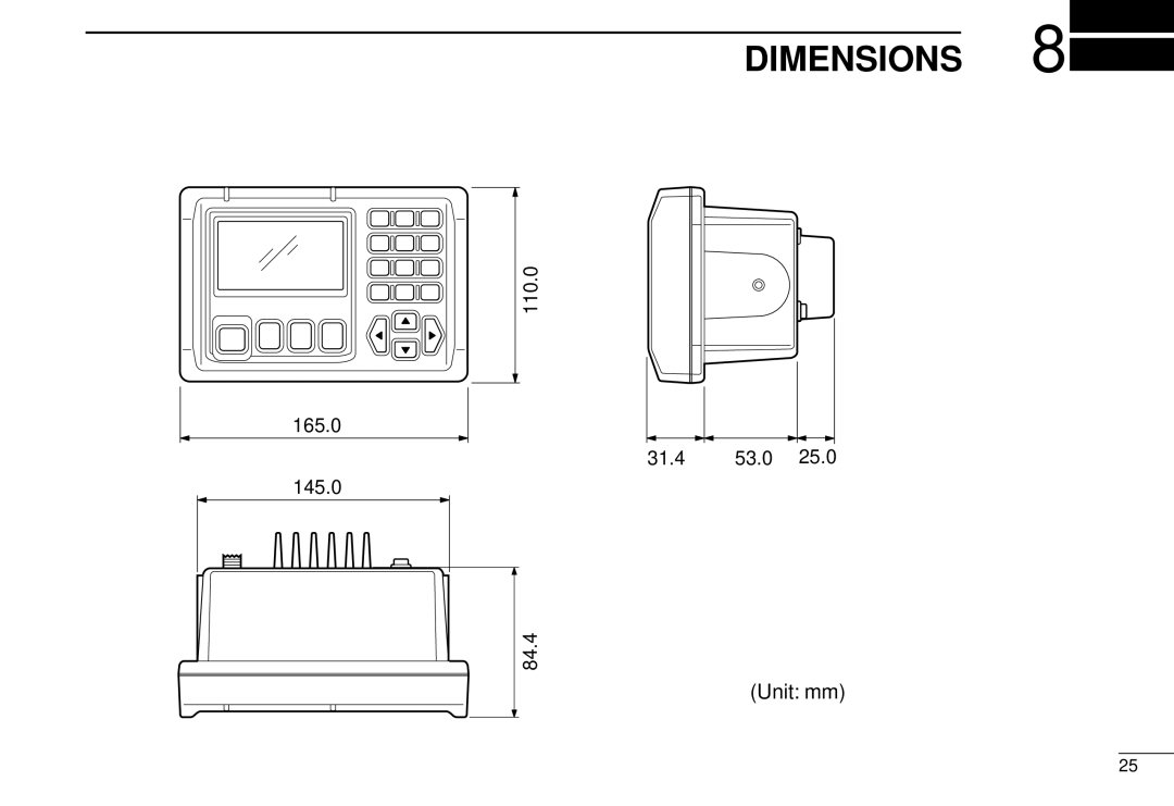 Icom DS-100 instruction manual Dimensions 