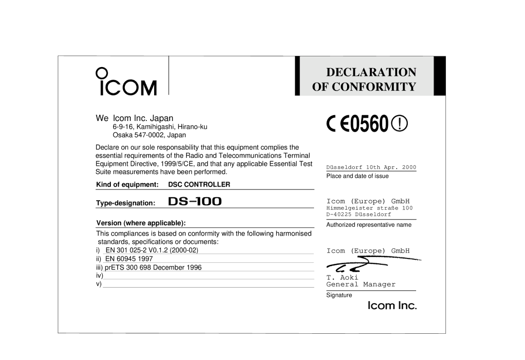 Icom DS-100 instruction manual 0560 