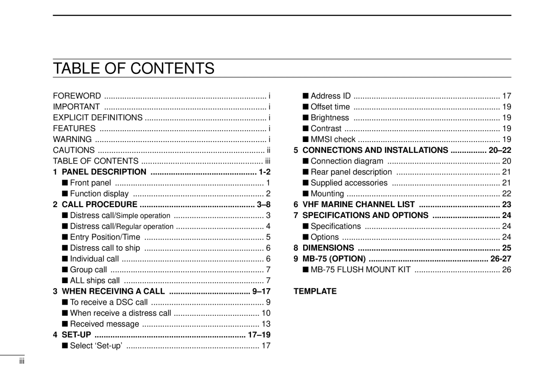 Icom DS-100 instruction manual Table of Contents 