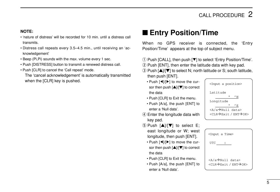 Icom DS-100 instruction manual Entry Position/Time 