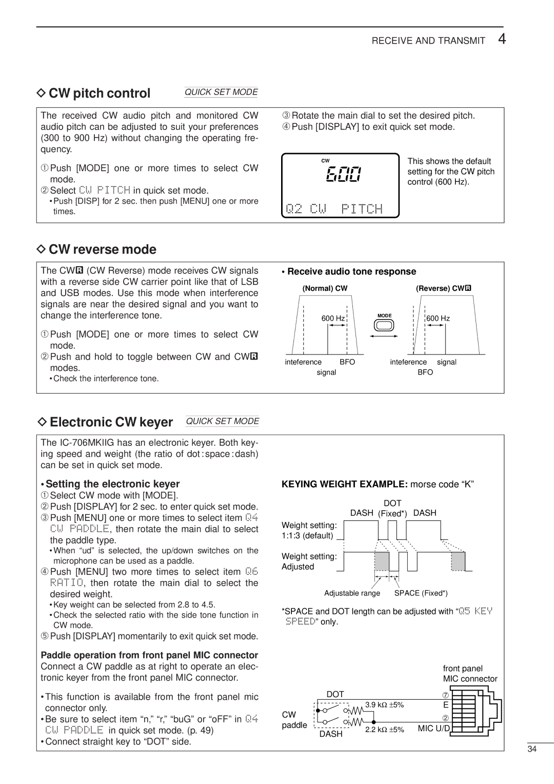 Icom HF/VHF/UHF ALL MODE TRANSCEIVER, iC-706MKTMG CW pitch control, CW reverse mode, DElectronic CW keyer Quick SET Mode 