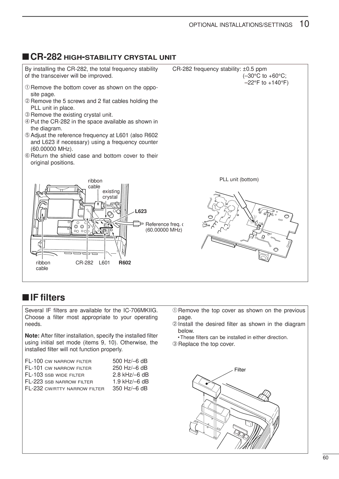 Icom HF/VHF/UHF ALL MODE TRANSCEIVER, iC-706MKTMG manual If ﬁlters 