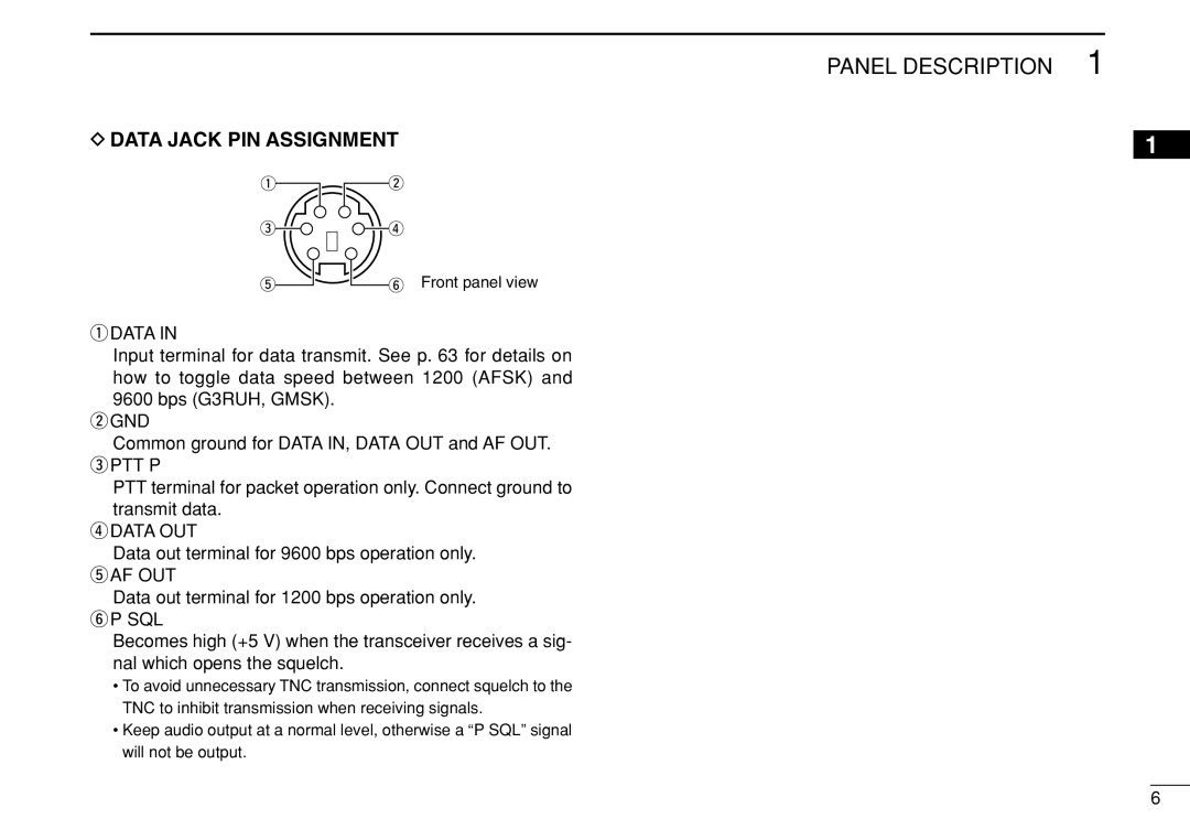 Icom IC-208H instruction manual Data Jack PIN Assignment 