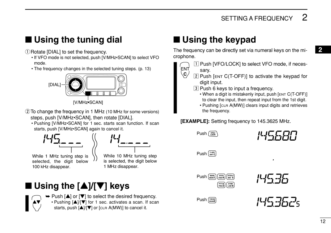 Icom IC-208H instruction manual Using the tuning dial, Using the Y/Z keys, Using the keypad 