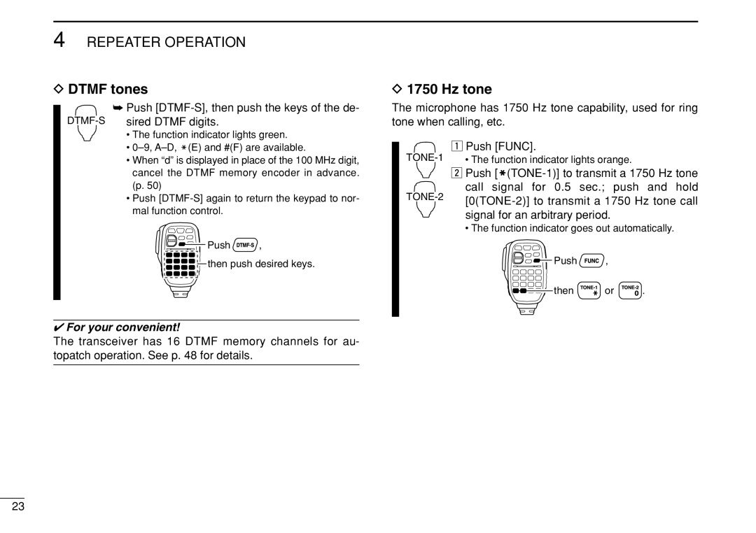 Icom IC-208H instruction manual Dtmf tones, Hz tone 