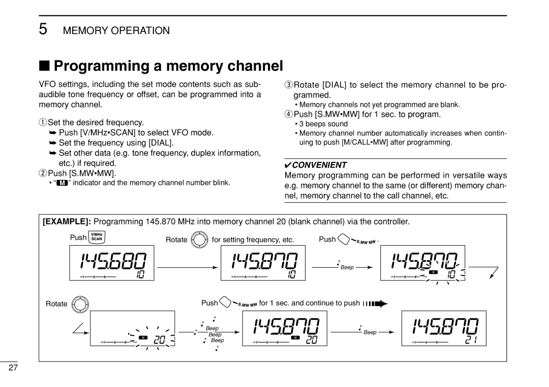 Icom IC-208H instruction manual Programming a memory channel, Rotate Dial to select the memory channel to be pro- grammed 