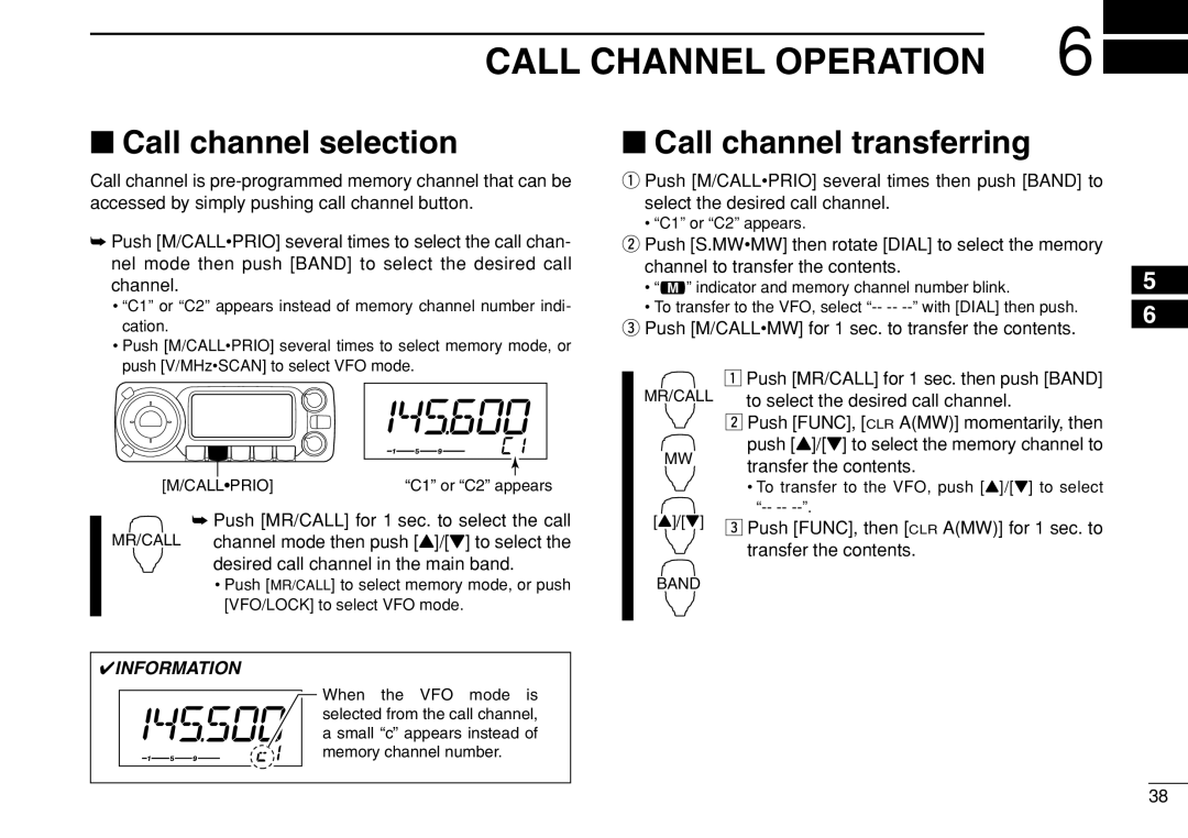 Icom IC-208H instruction manual Call Channel Operation, Call channel selection, Call channel transferring 