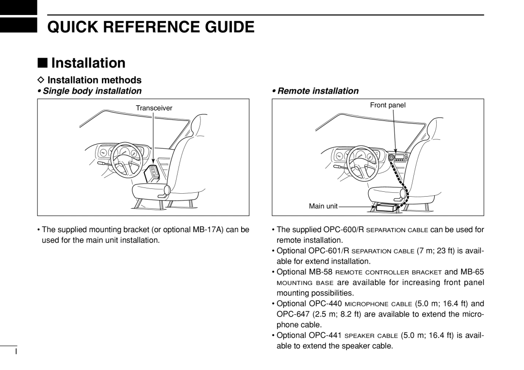 Icom IC-208H instruction manual Quick Reference Guide, Installation methods 