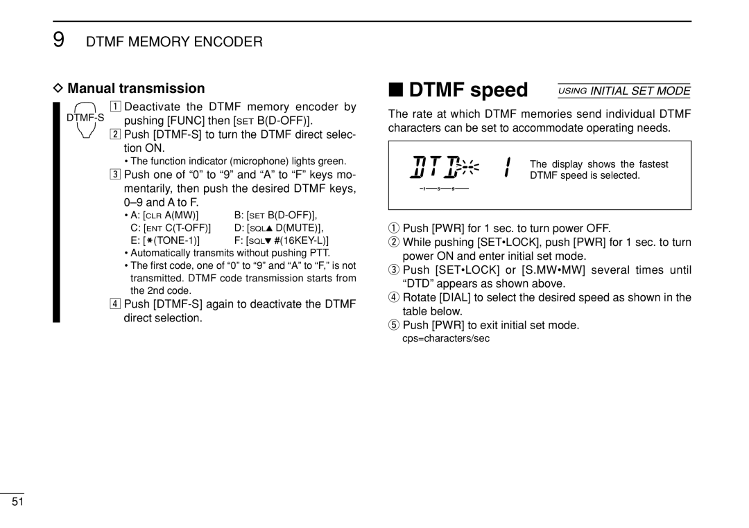 Icom IC-208H instruction manual Manual transmission, Mentarily, then push the desired Dtmf keys A to F 