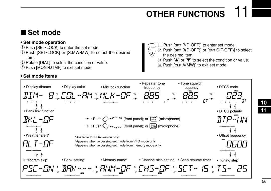 Icom IC-208H instruction manual Other Functions, Set mode 