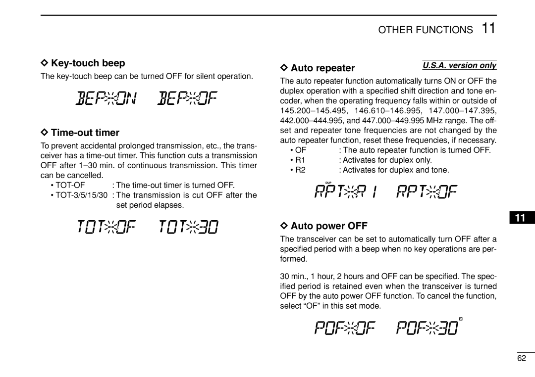 Icom IC-208H instruction manual Key-touch beep, Time-out timer, DAuto power OFF 