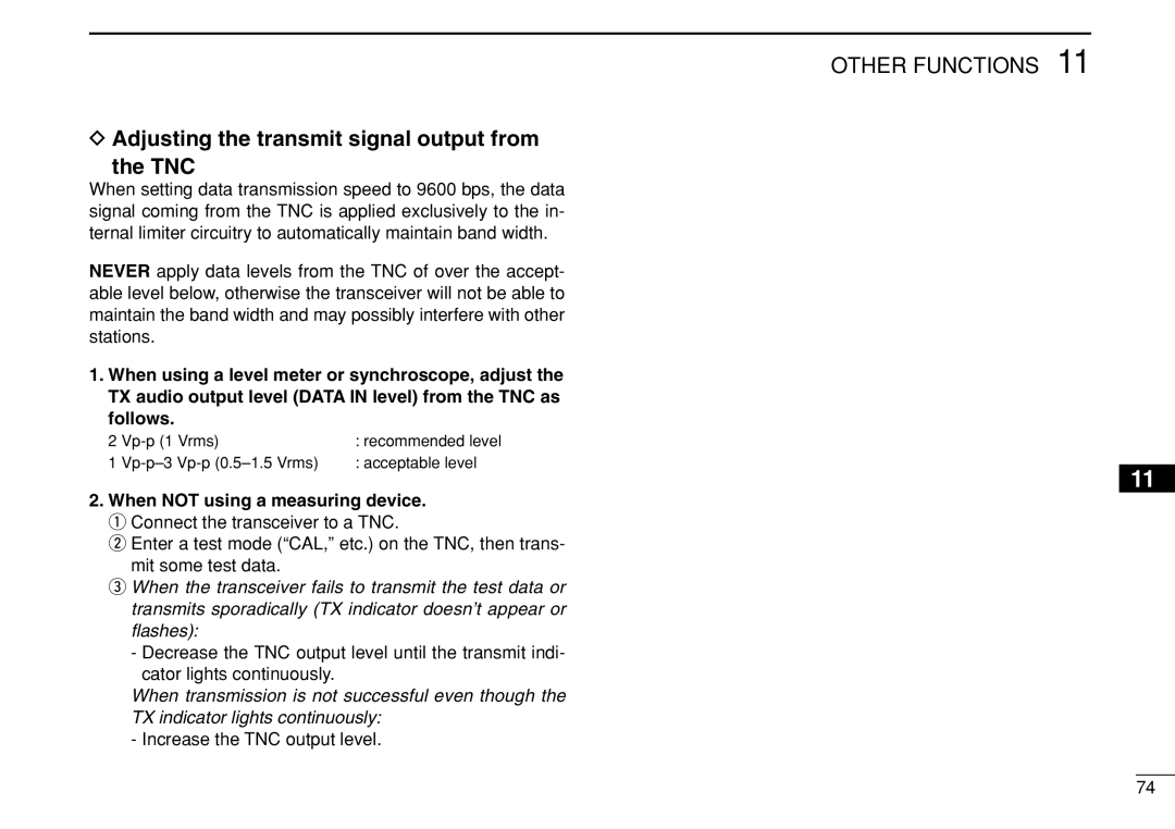 Icom IC-208H instruction manual Adjusting the transmit signal output from TNC, Increase the TNC output level 