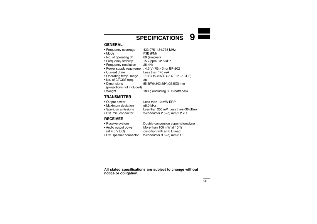 Icom IC-4008E instruction manual Specifications, General 