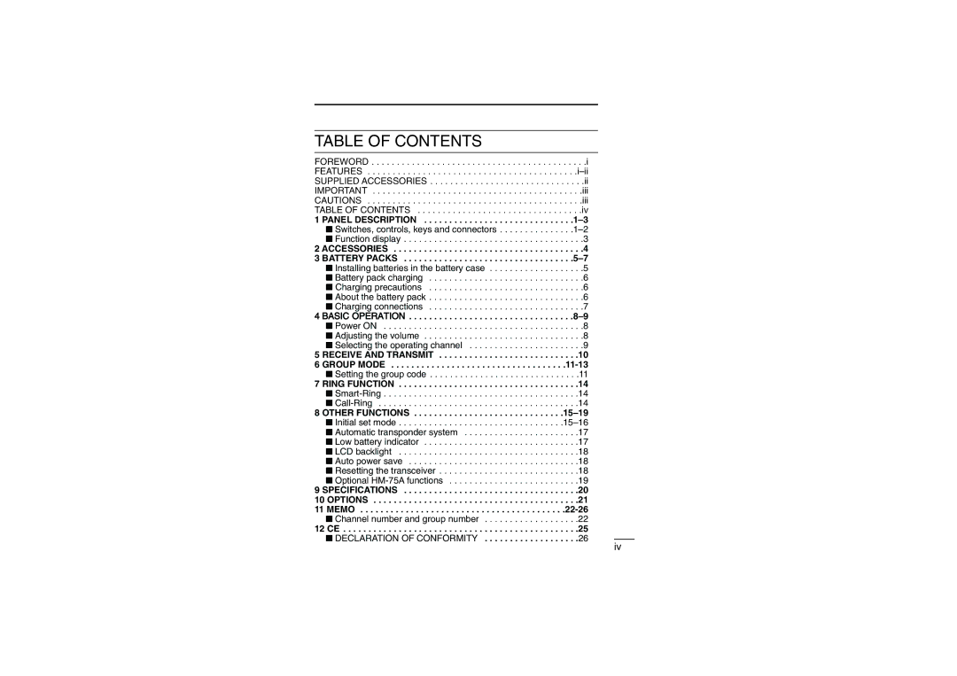 Icom IC-4008E instruction manual Table of Contents 