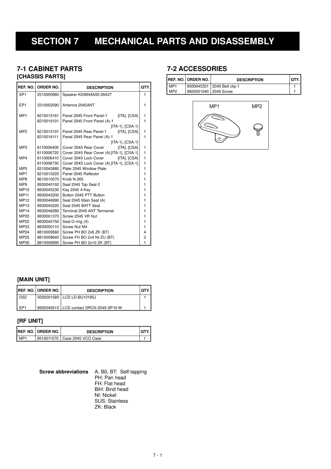 Icom IC-4008MKII service manual Mechanical Parts and Disassembly, Accessories, Cabinet Parts Chassis Parts 