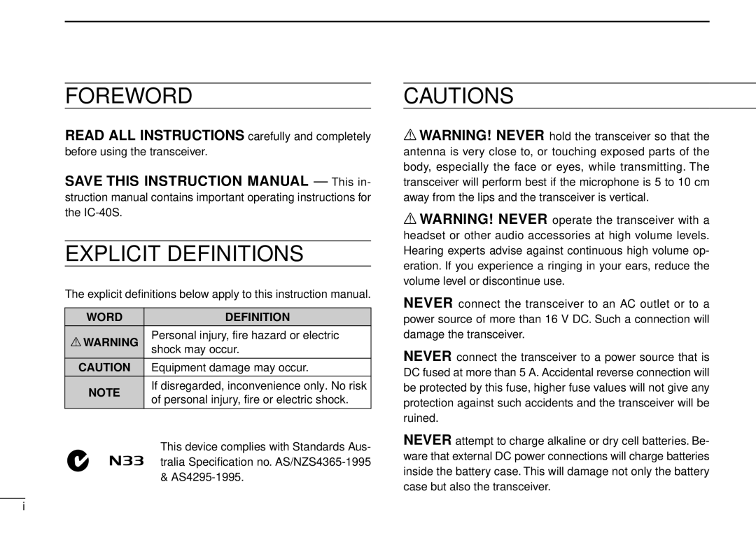 Icom IC-40S instruction manual N33 