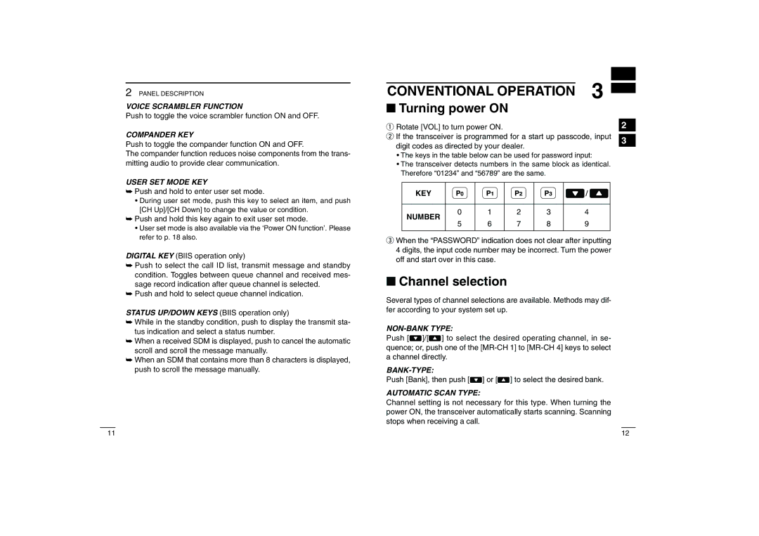 Icom IC-450, IC-460 instruction manual Turning power on, Channel selection 