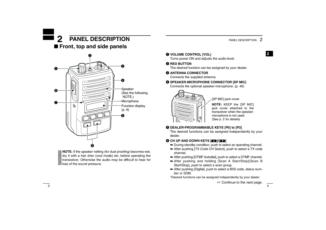 Icom IC-450, IC-460 instruction manual Panel Description, Front, top and side panels 